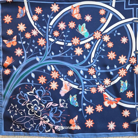 NWOT Peter Millar Silk Square Scarf *Four Seasons* Bird Butterfly Octopus - Picture 8 of 15